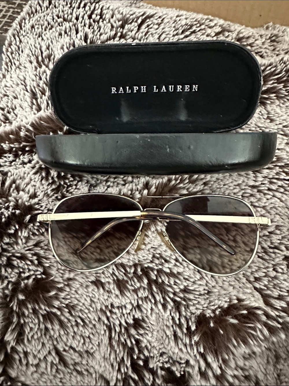 Ralph Lauren Gold Frame Black Gradient Aviator Sunglasses with Case